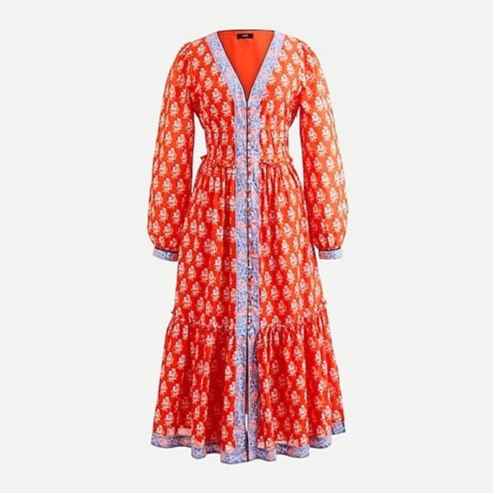 NWT Minimalist RARE Bohemian Spring J. Crew floral print Button-up tiered dress